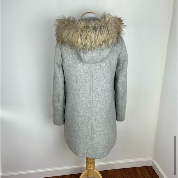 J. Crew Chateau Parka in Italian stadium-cloth wool Gray Coat Fur Hood Size 0 - Picture 3 of 8
